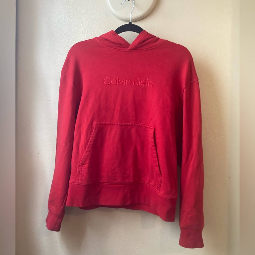 Calvin Klein Relaxed Fit Bright Red Lounge/Workout Pullover Hoodie XS Women’s